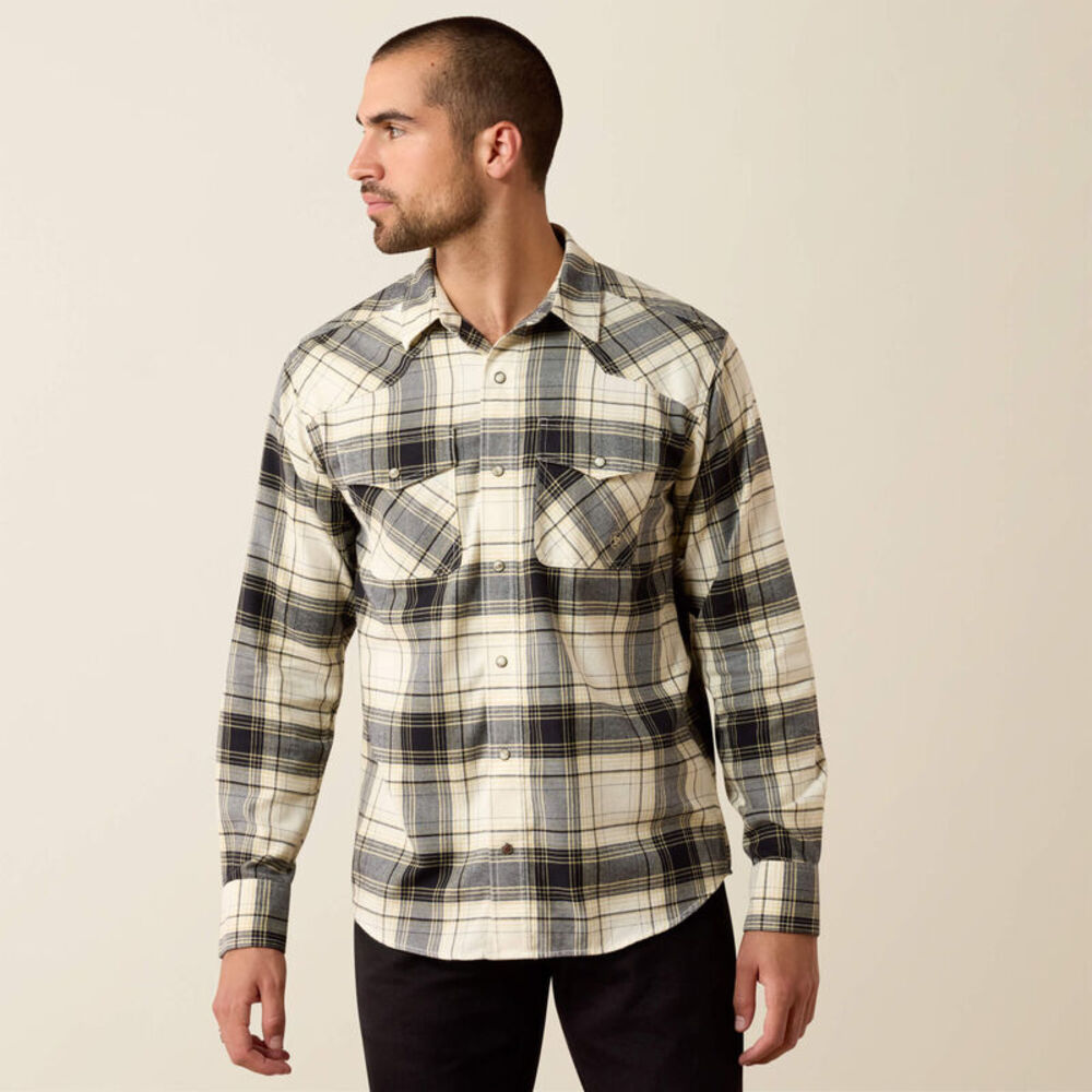 NWT Ariat Men's Retro Harmon Fitted Snap Shirt in Beluga Green Plaid size Large
